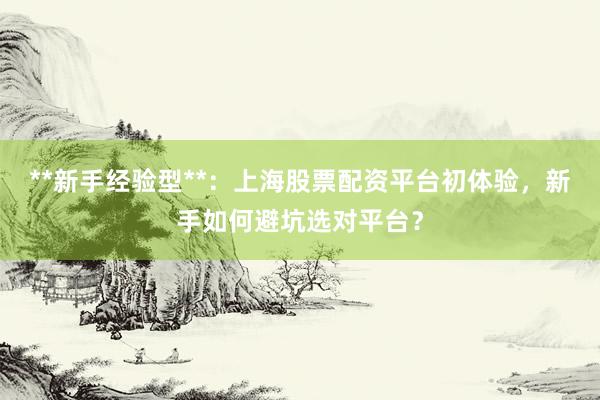 **新手经验型**：上海股票配资平台初体验，新手如何避坑选对平台？