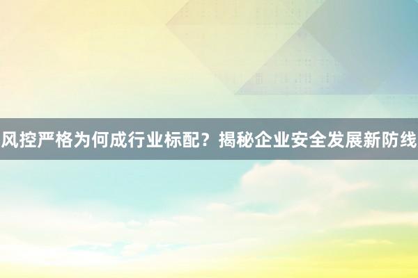风控严格为何成行业标配？揭秘企业安全发展新防线