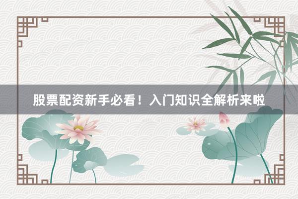 股票配资新手必看！入门知识全解析来啦