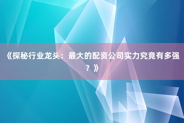《探秘行业龙头：最大的配资公司实力究竟有多强？》